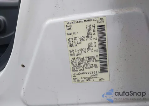 2019 Nissan Murano Platinum из США, поврежденный, VIN 5N1AZ2MJ9KN152918